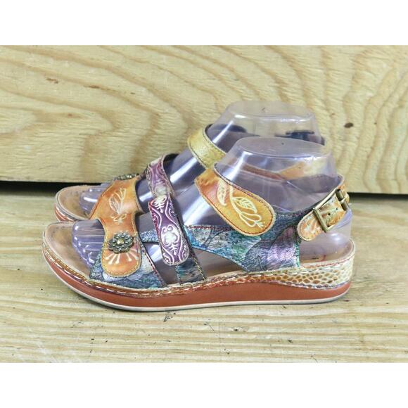 L'Artiste Spring Step Sandals Womens 6.5 Sumach Rhinestone Floral Print Wedge - Picture 1 of 8